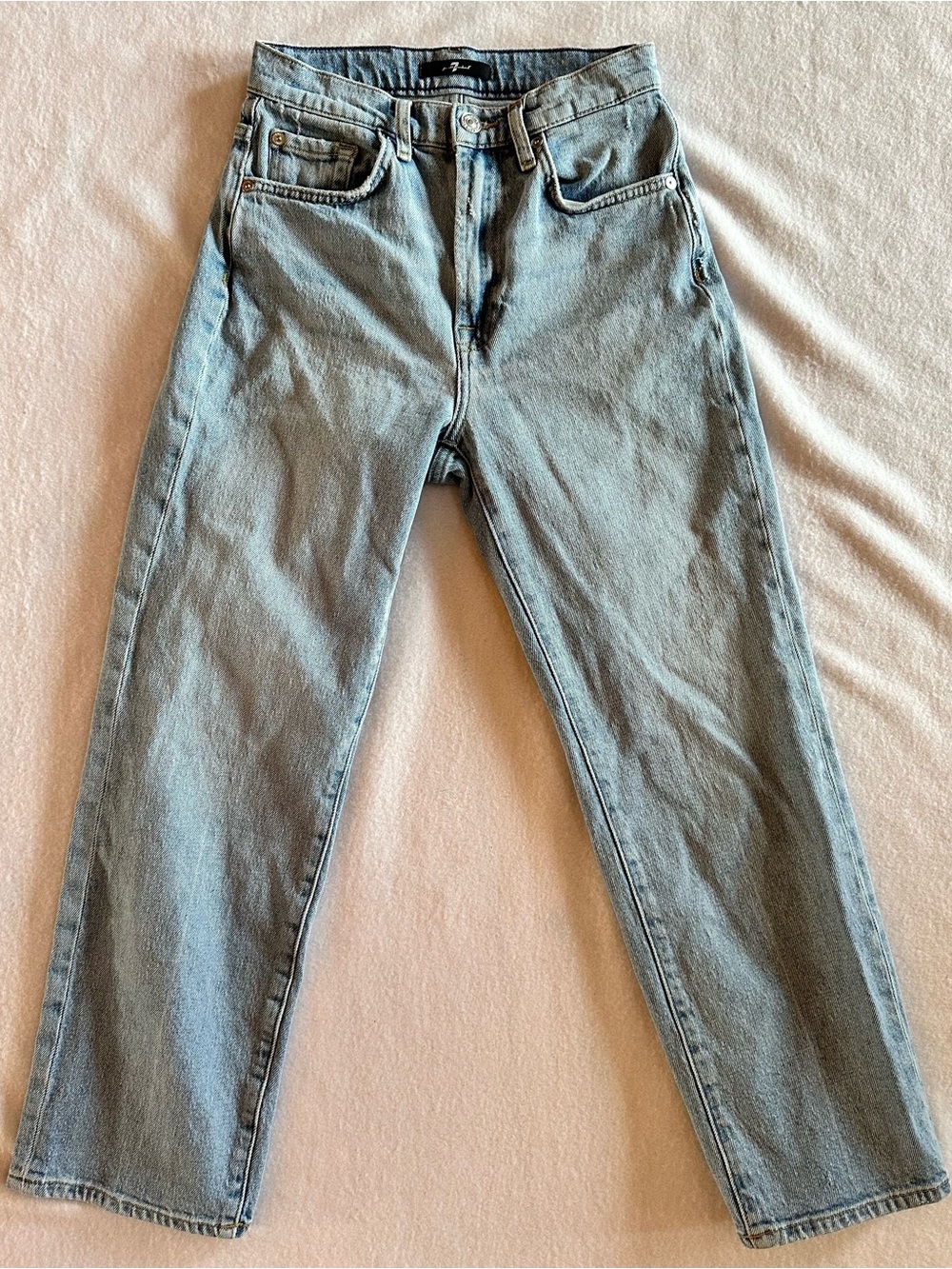 7 For All Mankind High Waist Crop Straight Jeans Light Wash Indigo Size 25